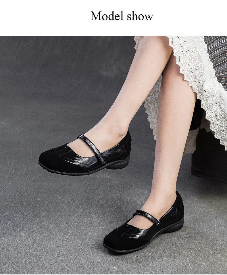 DRKANOL 2026 Women Genuine Leather Flat Shoes Summer Shallow Sheepskin Hook And Loop Casual Loafers Ladies Low Heel Single Shoes