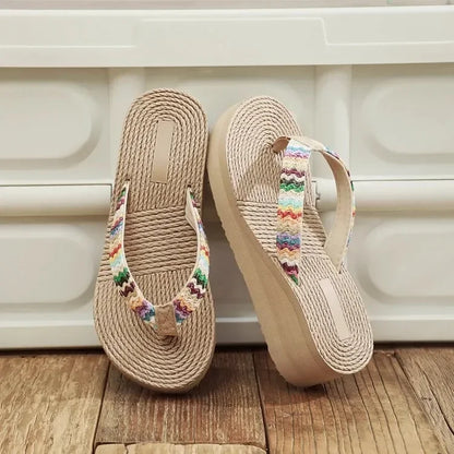 Women's Fashion Trend, Anti Slip, Wear-resistant, Comfortable Soft Bottom, Ethnic Style Flat Heel Flip Flops