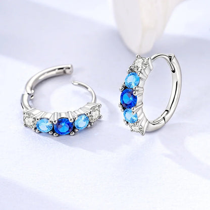 Original 925 Sterling Silver Blue Zirconium Butterfly Earrings Colored Hoop Earring Women Female Party Fine Earring Jewelry Gift