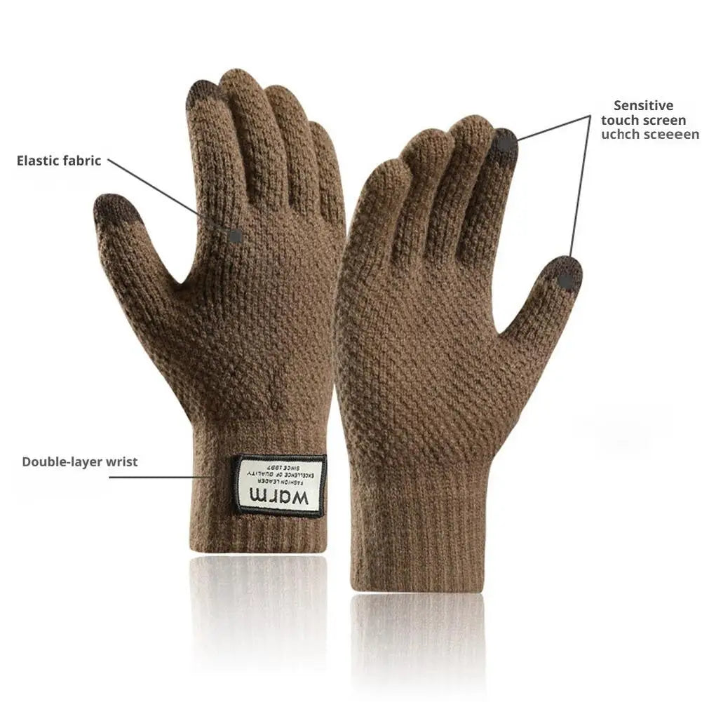 Thermal Winter Gloves For Men Thickened Warm Fleece Lined Anti-Slip Touch Screen Thermal Windproof Cycling Gloves