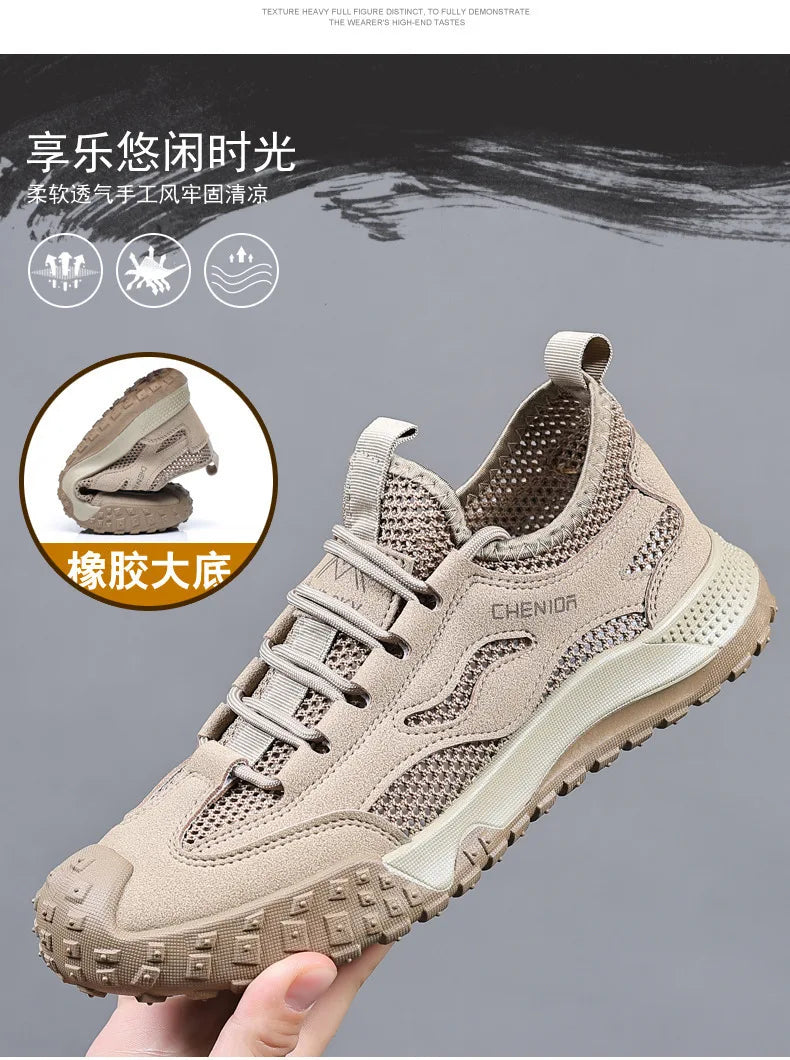 Oulylan Men's Summer Breathable Hollow Mesh Wading Shoes 2026 Outdoor Hiking Climbing Non-Slip Sport Sneakers Size 39-44
