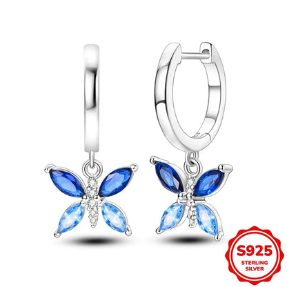 Original 925 Sterling Silver Blue Zirconium Butterfly Earrings Colored Hoop Earring Women Female Party Fine Earring Jewelry Gift