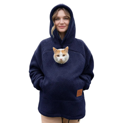 Ladies Winter Hooded Lamb Velvet Zipper Kangaroo Pocket Cat Dog Mommy Outwear Sweatshirt Comfortable Street Style Trendy Fashion