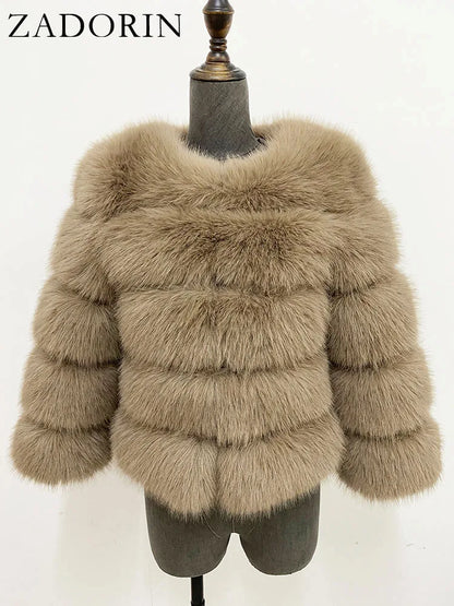 ZADORIN S-6XL Mink Coat Winter Black White Faux Fur Coat Woman Elegant Fluffy Faux Fur Jacket Top Short Fur Coats Woman Clothing
