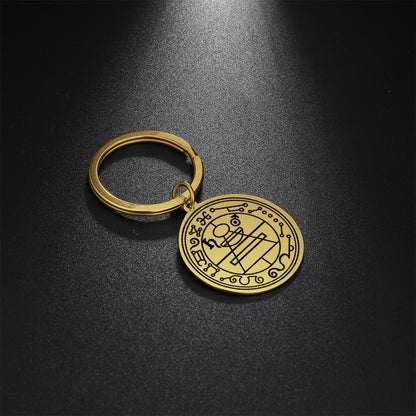 Dawapara Protection Secret Seal of Solomon Pendant Keychain Witchcraft Hexagram Wealth Fortune Amulet Stainless Steel Jewelry
