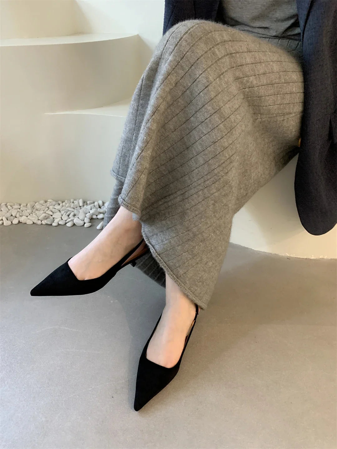 Bailamos Women Sandals Pointed Toe Elegant Low-heel Shoes Summer Fashion Slingback Woman Mules Shoes Pumps Dress Shoes