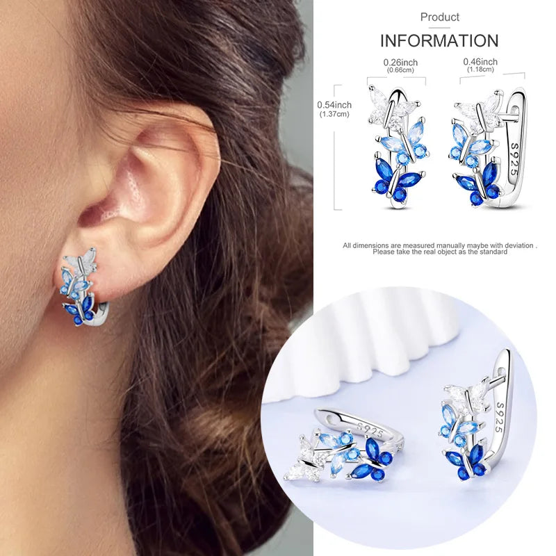 925 Sterling Silver Hoop Earring For Woman Night Sky Blue Purple Gemstone Original Earrings Fashion Jewelry Gift