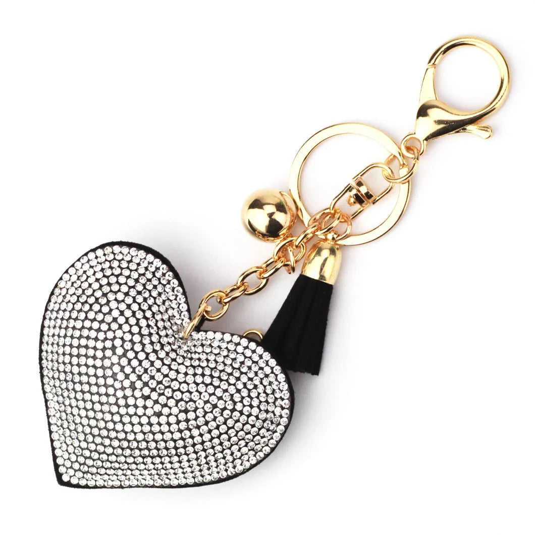 Rhinestone Heart Finger Keychain Bling Crystal Strap Pendant for Key Keychain Handbag Wallet Key Accessories Gift for Women