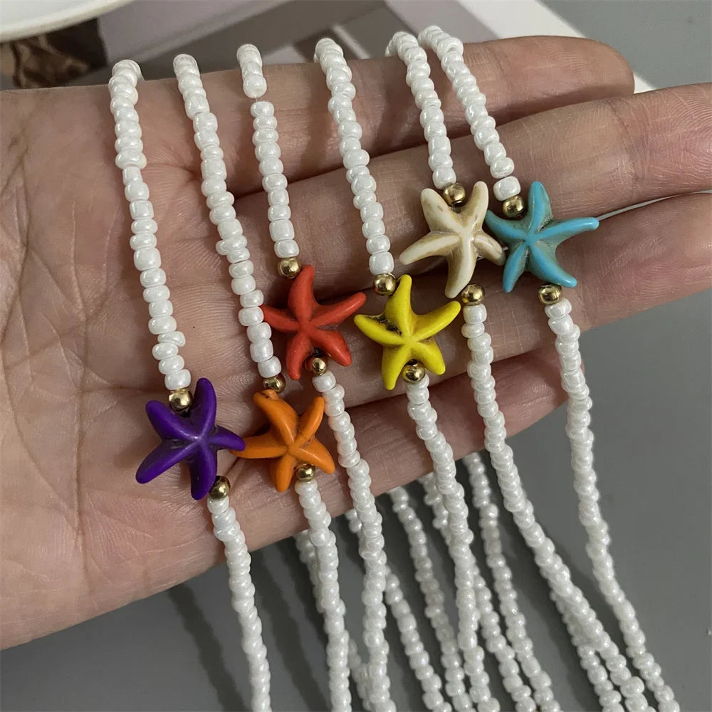 Shell Starfish Woman Short Necklace Summer Holiday Gift Handmade Choker  Seed Beads Neck Jewelry White