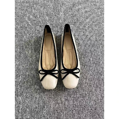 2026 New Women's Patent Leather Bow Ballet Flats, Square Toe Soft Sole Slip-on Casual Shoes for Spring Summer