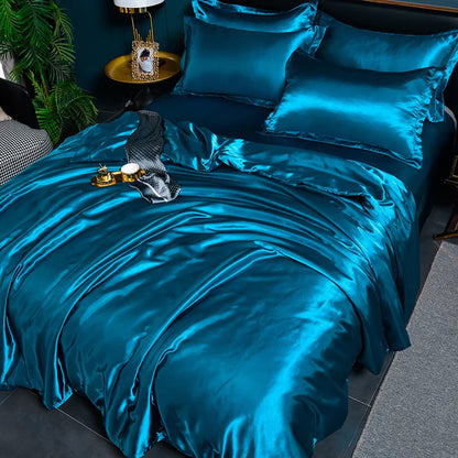 A/B Double-Sided Color Bedding Set Silky Satin Duvet Cover Bed Sheet Pillowcase Luxury Bedsheet King Queen Double Twin Size
