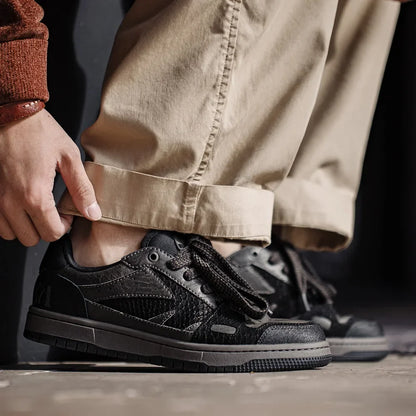 Maden Casual Snake Year Black Mamba Men's Sneakers Low-Top Flat Sole Versatile Black Shoes for Spring Autumn Skateboarding Shoes