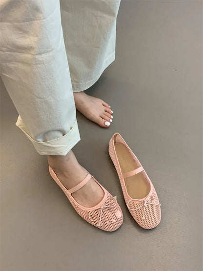 2025 New Luxury Spring/Summer Women Mesh Hollow Elastic Band Flat Bottom Non slip Casual Shoes Flat Bottom Shoes