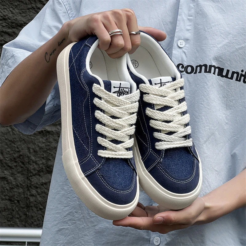 Mens Cowboy canvas Shoes Breathable Trend Mens board Shoes Thick Sole Trend Comfortable student Skateboard Trainers Footwear