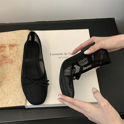 2025 New Luxury Spring/Summer Women Mesh Hollow Elastic Band Flat Bottom Non slip Casual Shoes Flat Bottom Shoes