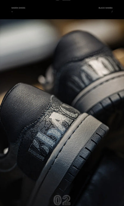 Maden Casual Snake Year Black Mamba Men's Sneakers Low-Top Flat Sole Versatile Black Shoes for Spring Autumn Skateboarding Shoes