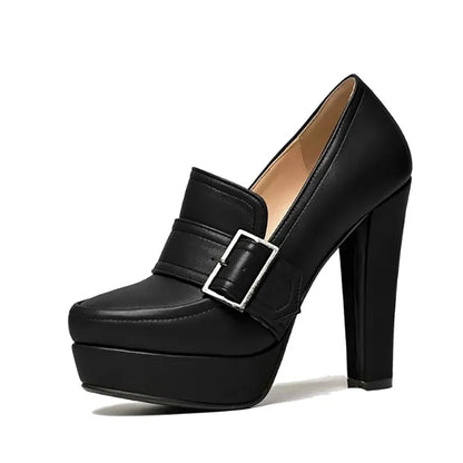 Round Toe High Heel Belt Buckle Women Single Shoes 2024 New Black Brown Spring  Autumn Waterproof Platform High Heels Size 34-43