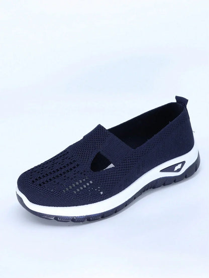 Women's casual sports shoes, solid color breathable sports soft-soled lightweight walking shoes, low-top knitted casual shoes