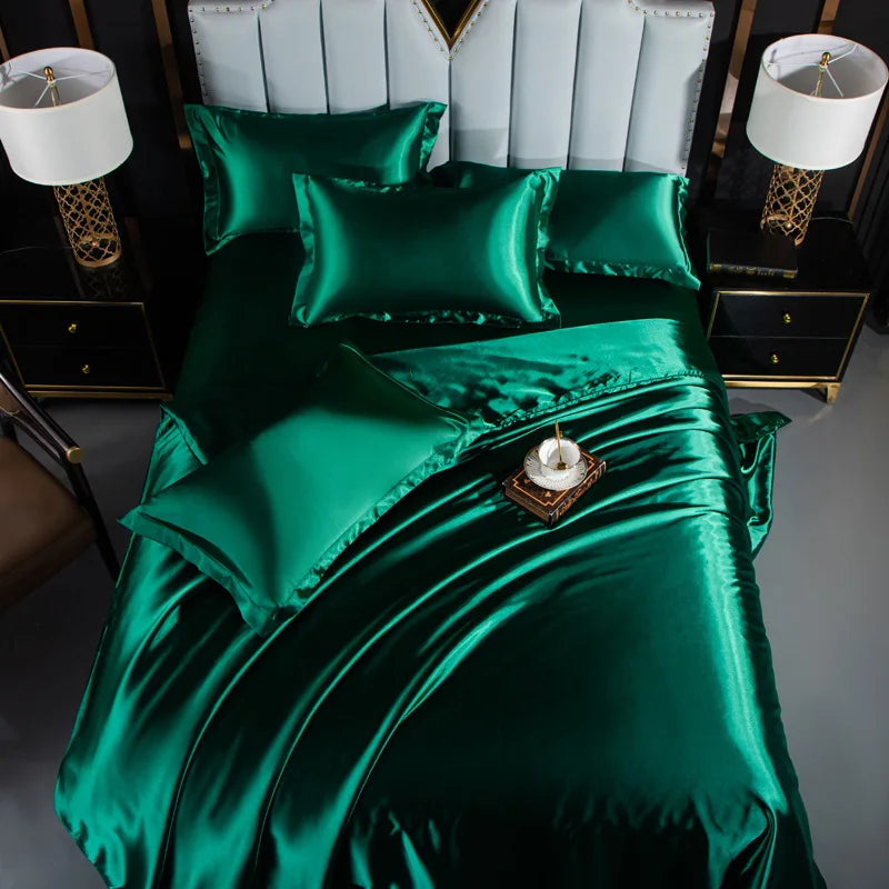 A/B Double-Sided Color Bedding Set Silky Satin Duvet Cover Bed Sheet Pillowcase Luxury Bedsheet King Queen Double Twin Size