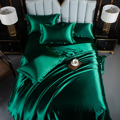 A/B Double-Sided Color Bedding Set Silky Satin Duvet Cover Bed Sheet Pillowcase Luxury Bedsheet King Queen Double Twin Size