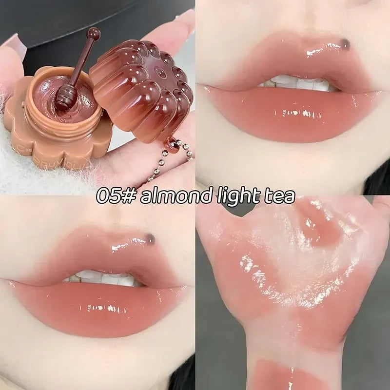 Jelly Solid Water Mirror Lip Gloss Shine Plumping Lip Balm Light Red Brown Natural Lasting Moisturizing Lip Tint Lipstick Makeup