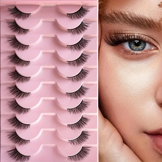 Half eyelashes, natural appearance 10 pairs of thick cat eyelashes 10mm Wispy eyelashes with short false eyelashes Applying masc