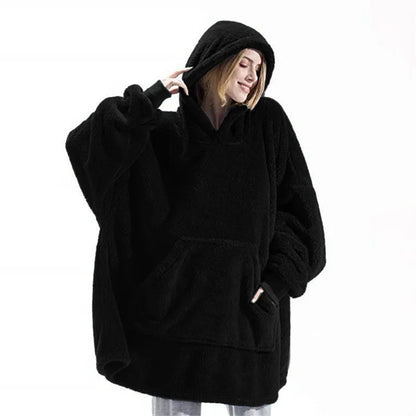 Winter Warm Unisex Double-faced Fleece Hooded Sweatshirts Casual Loose Long Thicken Pocket Pullover Batwing-sleeved Home Clothes