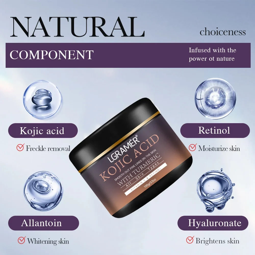 Kojic Acid Vitamin C &Turmeric Moisturizer Face Cream Fade Dark Spot Wrinkle Brightening Skin Firming Tighten Lighten Face Cream