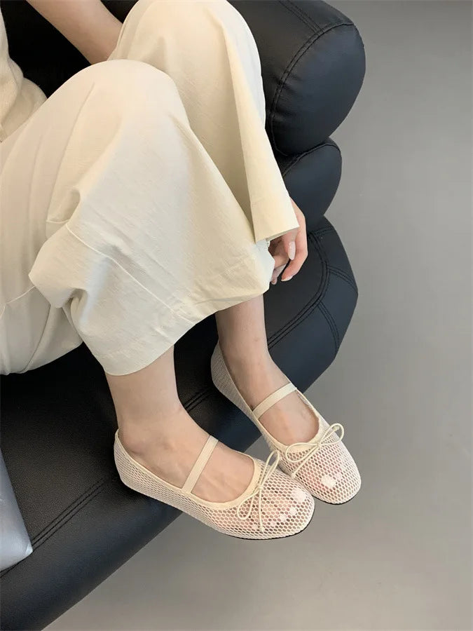 2025 New Luxury Spring/Summer Women Mesh Hollow Elastic Band Flat Bottom Non slip Casual Shoes Flat Bottom Shoes