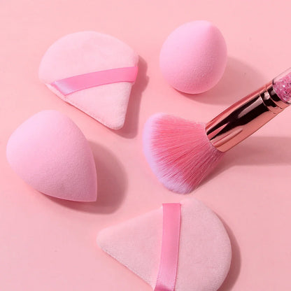 11Pcs Pink Makeup Brush Set with Sponge & Puff, Professional Glitter Handle Brushes for Foundation, Eyeshadow, Blush, Full Face
