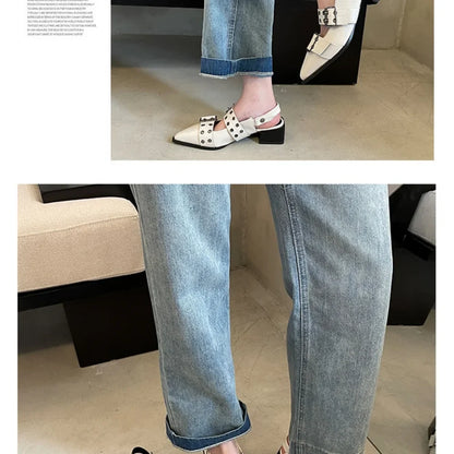 New Women Sandals Shoes Pointed Toe 2025 Spring Fashion Shallow Footwear Slingbacks Ladies Sandals Flats Shoes Big size
