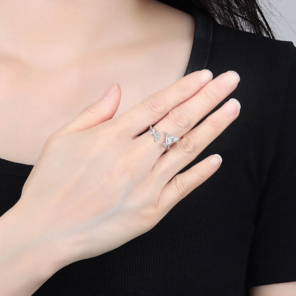 Original 925 Sterling Silver Open Ring Exquisite Panda Dolphin Adjustable Ring Original Daily Fine Jewelry Women Birthday Gifts