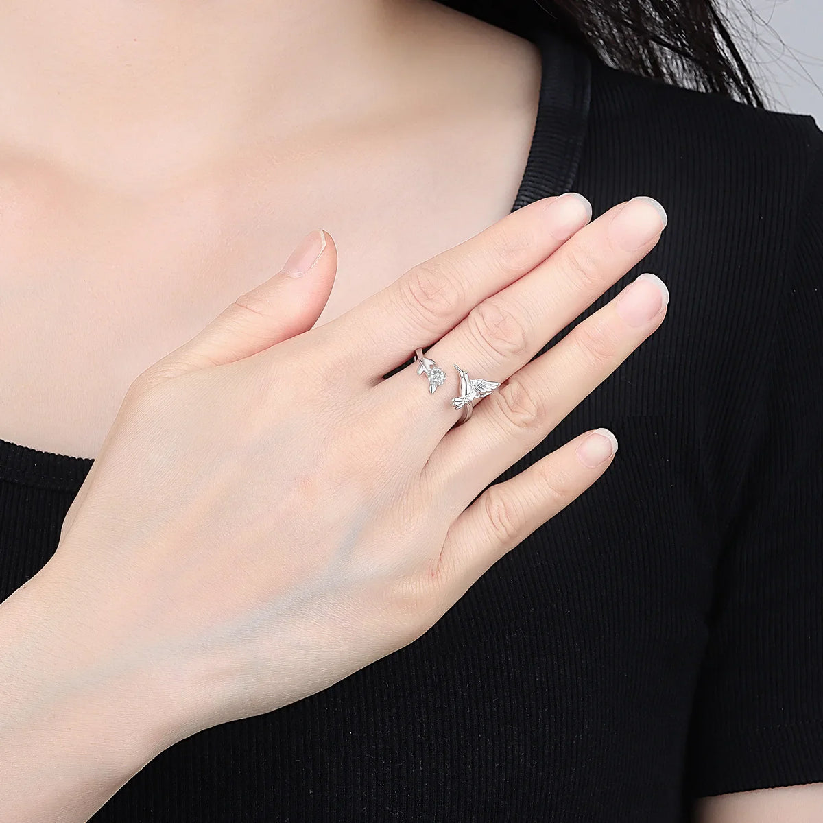 Original 925 Sterling Silver Open Ring Exquisite Panda Dolphin Adjustable Ring Original Daily Fine Jewelry Women Birthday Gifts