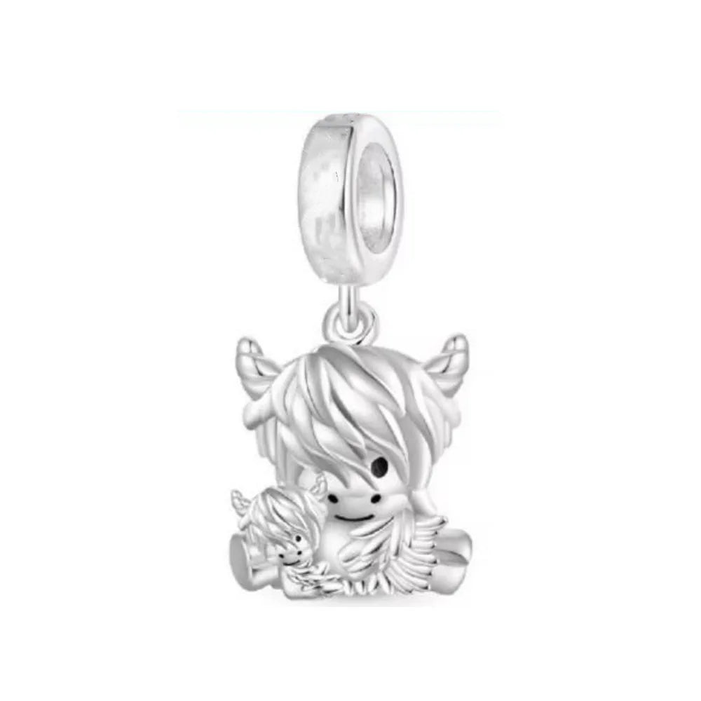 Fashionable 925 Sterling Silver Highland Cow Animal Pendant Suitable for Bracelets, Necklaces, DIY Women's Jewelry Accessories