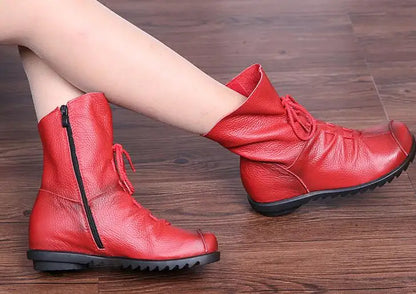 Genuine Leather Plush women's short Boots Retro Casual Autumn Winter Women Boots Waterproof warm Snow boots Plus Size 42