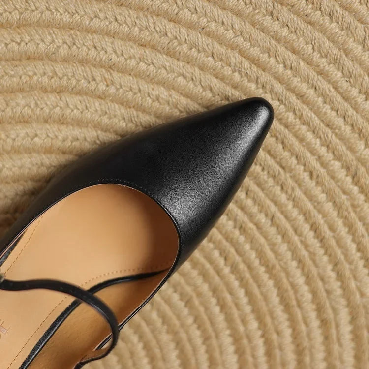 NEW Spring/Autumn Women Pumps Genuine Leather Shoes for Women Pointed Toe Thin Heel Shoes Shallow Buckle Strap Mary Janes Shoes