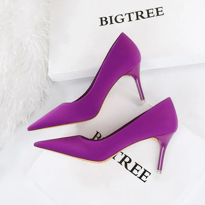 BIGTREE Shoes Satin Women Pumps 2025 New Purple High Heels Fashion Women Shoes Stiletto Luxury Noble Party Shoes Women Heels
