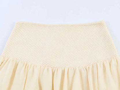Summer minimalist style V-neck slim fit structured knit short sleeved knitted jacket with suspender short top and half skirt