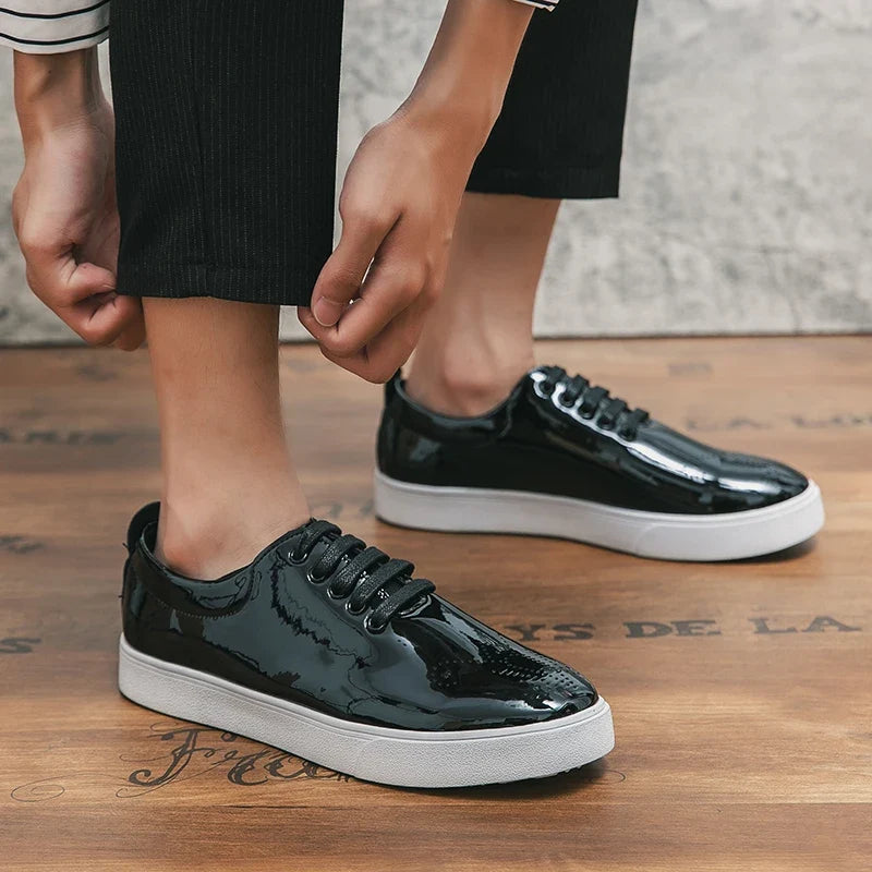 Spring Autumn Leather Shoes High Quality Patent Leather Casual Shoes Lace Up Sneakers Green Fashion Sole Designer Leather Shoes