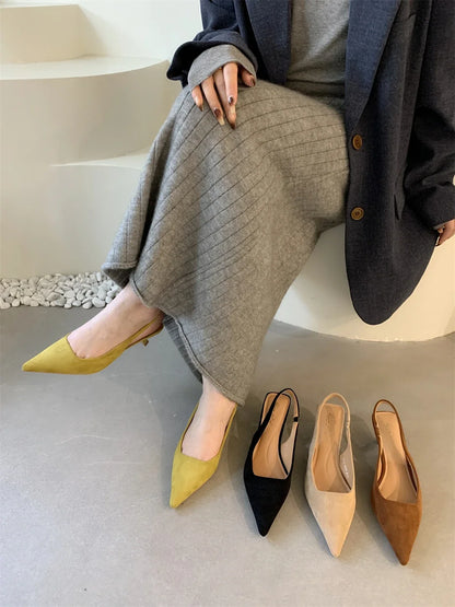 Bailamos Women Sandals Pointed Toe Elegant Low-heel Shoes Summer Fashion Slingback Woman Mules Shoes Pumps Dress Shoes