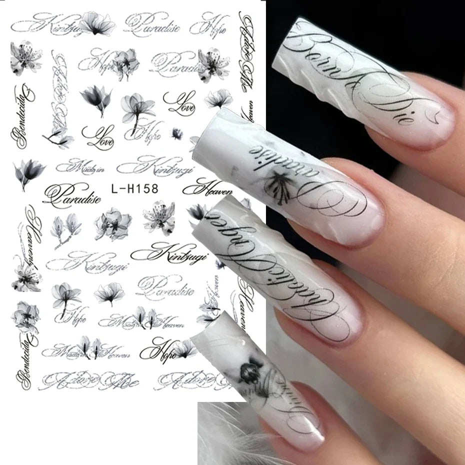 2/3 pcs Punk Style English Letters Nail Stickers Gothic Artistic Lettering Nail Charms Y2K Metallic Retro Letters Nail Decor