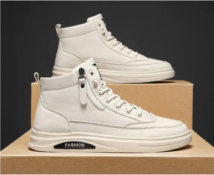Men Boots Autumn High Top Leather Casual Shoes Fashion Cotton Shoes Flat Ankle Boots Business Outdoor Shoes Man Sneakers New