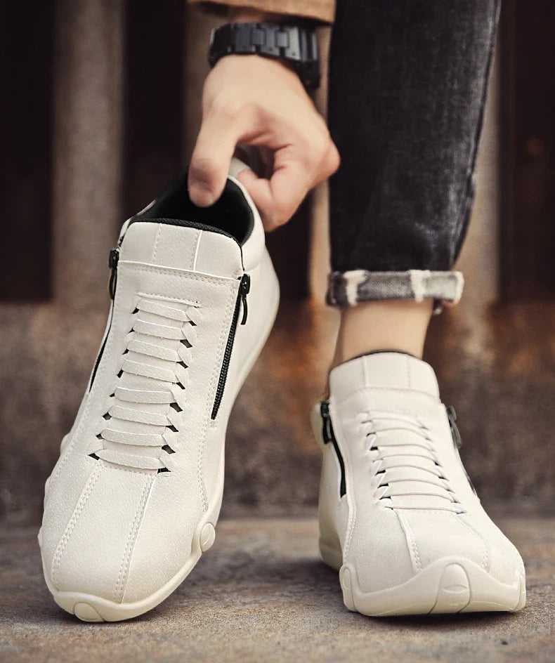 Men's Casual Shoes Side Zipper Short Boots Versatile Flats Bottom Trbottomyy Fashion Pu Leather Men's Shoes Spring Suitable for Outdoor Sports