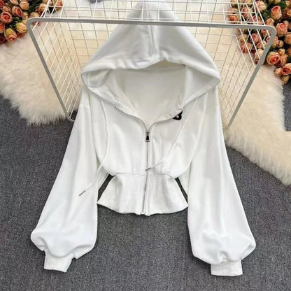 Y2k American Vintage Zip Up Hoodies 2000s Long Sleeve Subculture Hooded Sweatshirt Hot Girl Letter Short Slim Autumn Coat Chic