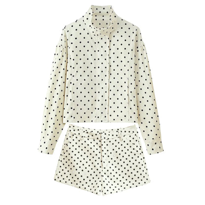 TARUXY Fashion Polka Dot Print Jacket Coat Women's Stand Collar Long Sleeved Workwear Coat Ins Hot Short Casual Female Jackets