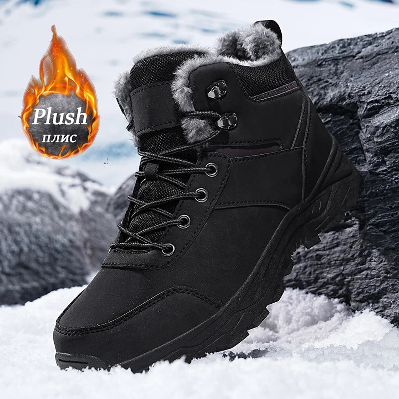 New Autumn and Winter High-Top Thick-Soled Fleece-Lined Men's Snow Boots, Outdoor Hiking Shoes, Hunting Boots, Hiking Boots