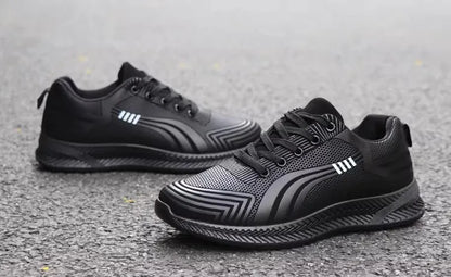 Waterproof Men's Sneakers Casual Running Shoes Soft Bottom Black Leather Sports Shoes