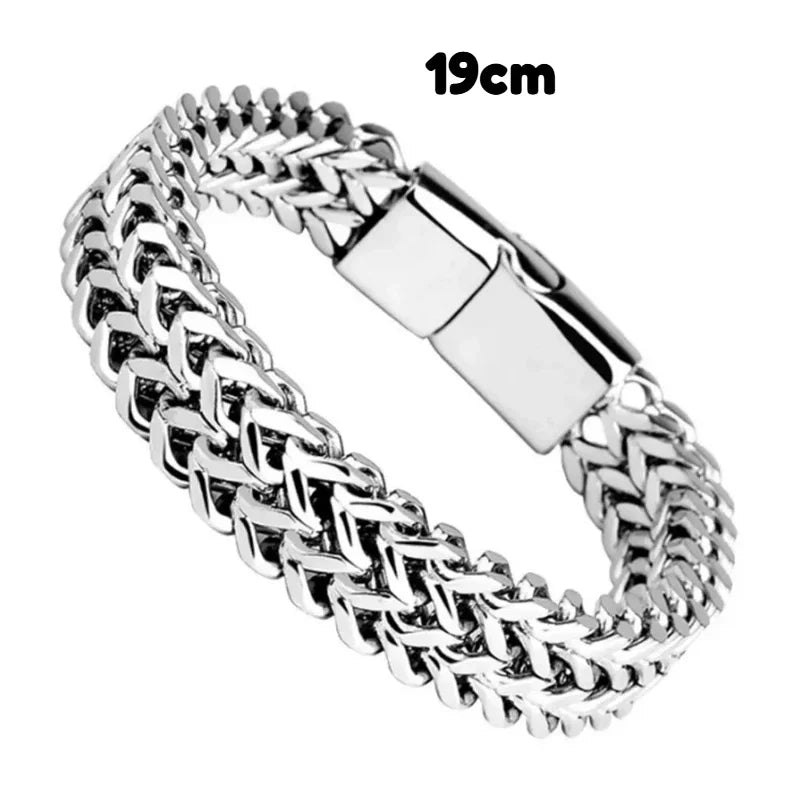 1pcs Men's Stainless Steel Braided Chain Bracelet, Punk Rock Wristband, Magnetic Clasp, Fashion Jewelry Gift for Him