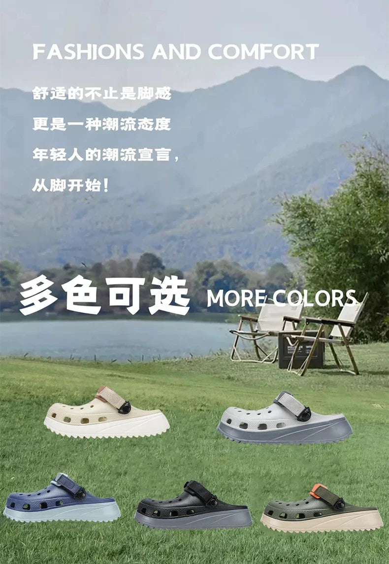 Casual Clogs Men 2026 New Trendy Summer Beach Sandals for Men Thick-bottom EVA Garden Shoes Closed-toe Fashion Slippers for Men