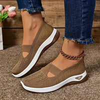Women's shoes, casual sports shoes, solid color breathable sports soft-soled lightweight walking shoes, low-top knitted casual s